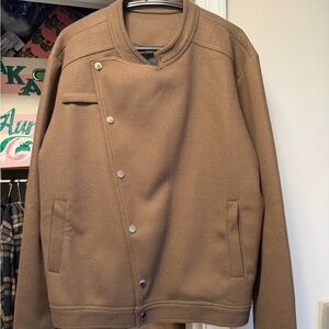 Men's Tan Asymmetrical Bomber Jacket